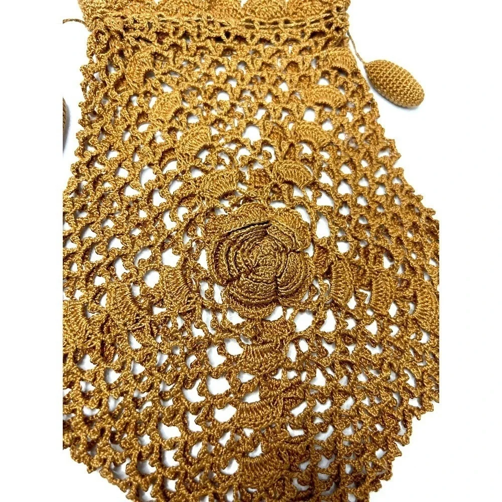 Vintage Handmade Open Crochet Drawstring‎ Handbag Purse Bag Unlined